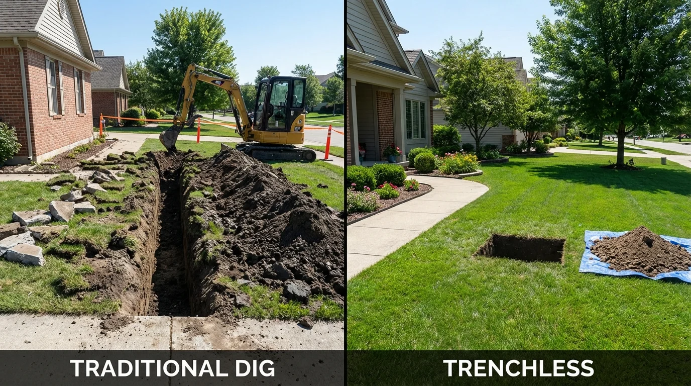 Trenchless sewer repair with minimal yard damage versus traditional excavation in Gotha, FL